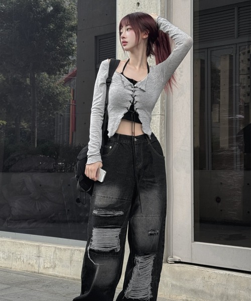 レースアップクロップドトップス+キャミ（Tシャツ/カットソー）｜KsG（ケーエスジー）