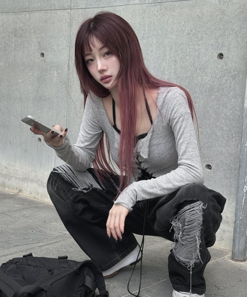 レースアップクロップドトップス+キャミ（Tシャツ/カットソー）｜KsG（ケーエスジー）