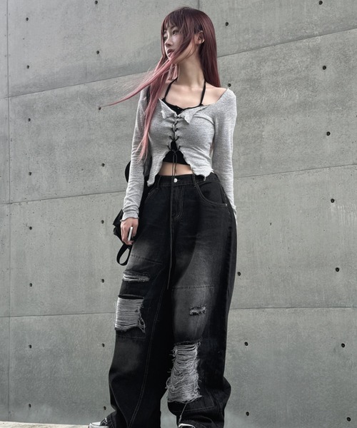 レースアップクロップドトップス+キャミ（Tシャツ/カットソー）｜KsG（ケーエスジー）