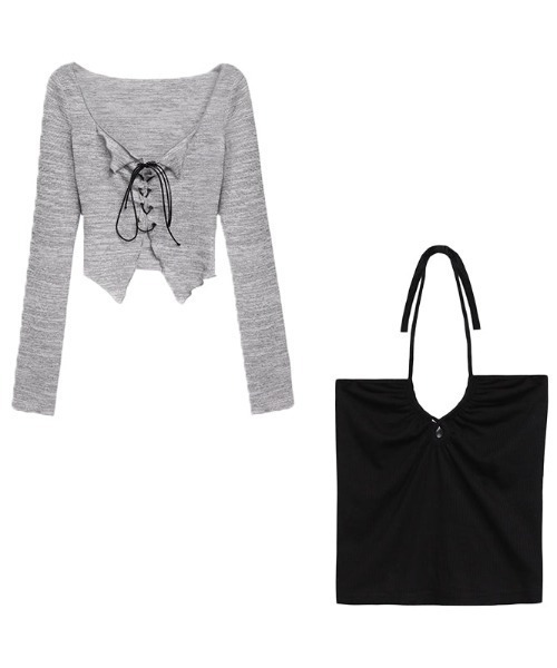 レースアップクロップドトップス+キャミ（Tシャツ/カットソー）｜KsG（ケーエスジー）