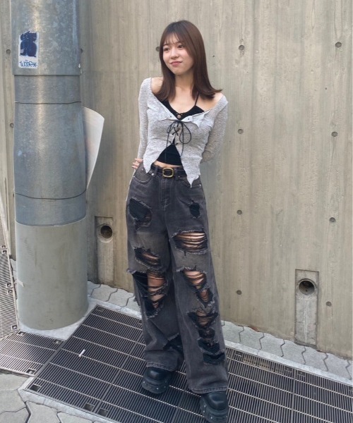 レースアップクロップドトップス+キャミ（Tシャツ/カットソー）｜KsG（ケーエスジー）