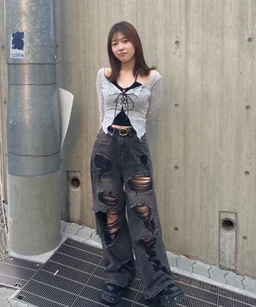 レースアップクロップドトップス+キャミ（Tシャツ/カットソー）｜KsG（ケーエスジー）