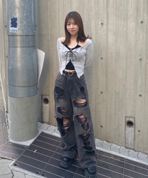 レースアップクロップドトップス+キャミ（Tシャツ/カットソー）｜KsG（ケーエスジー）