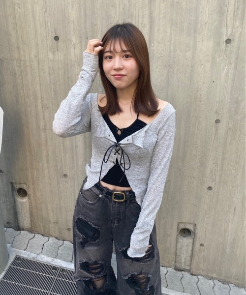 レースアップクロップドトップス+キャミ（Tシャツ/カットソー）｜KsG（ケーエスジー）