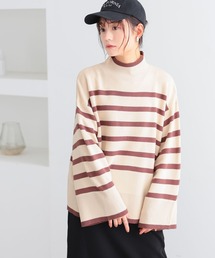 ハイネックワイドスリーブボーダーニット