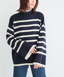ハイネックワイドスリーブボーダーニット