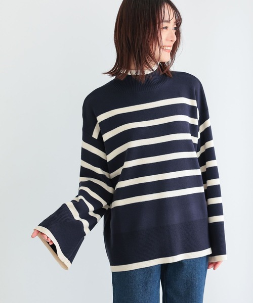 n'OrLABEL(ノアールレーベル)の「ハイネックワイドスリーブボーダーニット(ニット/セーター・レディース・ネイビー/ベージュ/オレンジ・FREE)」の12枚目の写真