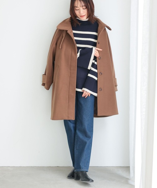 n'OrLABEL(ノアールレーベル)の「ハイネックワイドスリーブボーダーニット(ニット/セーター・レディース・ネイビー/ベージュ/オレンジ・FREE)」の14枚目の写真