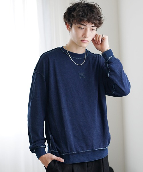MinoriTY(マイノリティ)の「【MinoriTY select】裏毛インディゴ染めアウトステッチ刺繍トレーナー(スウェット・メンズ・インディゴブルー/ブラック・L/M)」の4枚目の写真