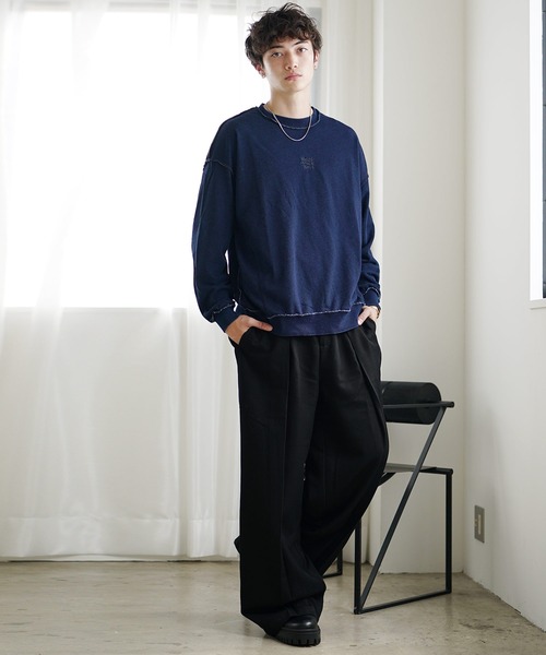 MinoriTY(マイノリティ)の「【MinoriTY select】裏毛インディゴ染めアウトステッチ刺繍トレーナー(スウェット・メンズ・インディゴブルー/ブラック・L/M)」の5枚目の写真