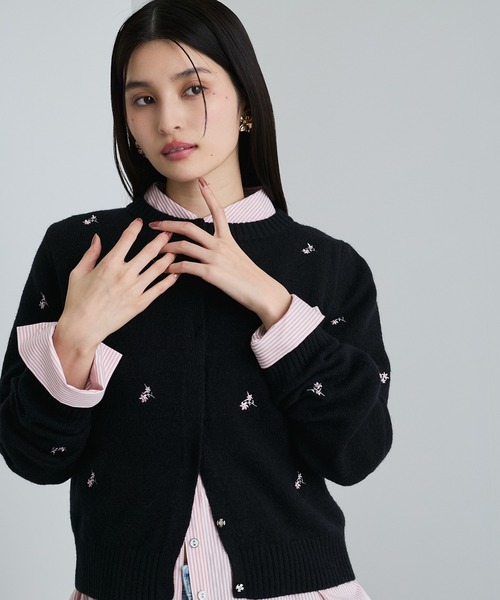 【WEB/1部店舗限定】花刺繍ニットカーディガン（カーディガン/ボレロ）｜VIS（ビス）