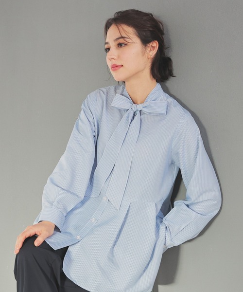 GLACIER lusso（グラシアルッソ）の「【抗菌防臭】ペプラムブラウス（シャツ/ブラウス・レディース・アイボリー/ベージュ系その他/ブルー系その他・L/LL/M/S）」の3枚目の写真