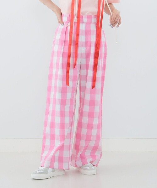 CAROLINA GLASER(カロリナ グレイサー)の「ギンガムチェック タック ストレートパンツ(その他パンツ・レディース・ピンク/ブルー・MEDIUM/SMALL)」の3枚目の写真