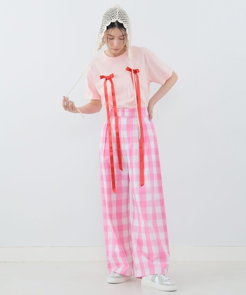 CAROLINA GLASER(カロリナ グレイサー)の「ギンガムチェック タック ストレートパンツ(その他パンツ・レディース・ピンク/ブルー・MEDIUM/SMALL)」の6枚目の写真