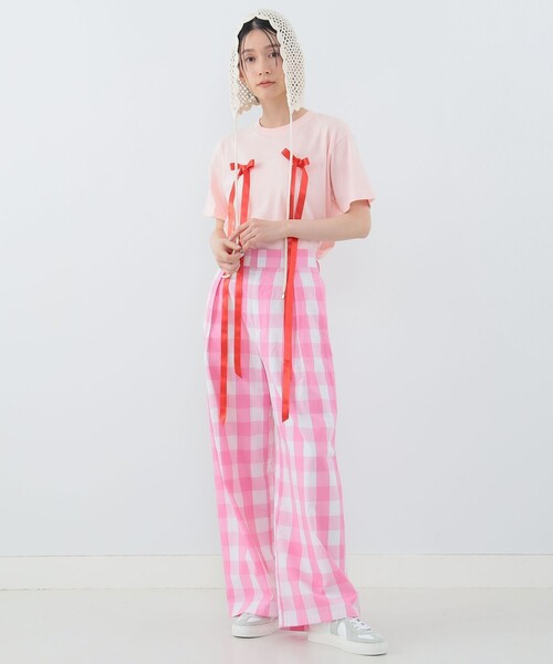 CAROLINA GLASER(カロリナ グレイサー)の「ギンガムチェック タック ストレートパンツ(その他パンツ・レディース・ピンク/ブルー・MEDIUM/SMALL)」の7枚目の写真