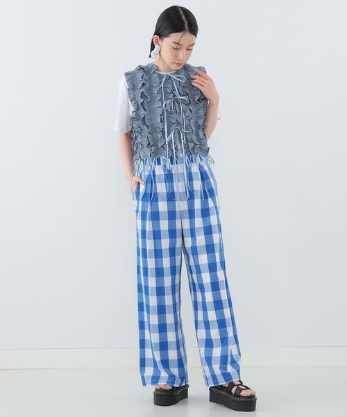 CAROLINA GLASER(カロリナ グレイサー)の「ギンガムチェック タック ストレートパンツ(その他パンツ・レディース・ピンク/ブルー・MEDIUM/SMALL)」の9枚目の写真