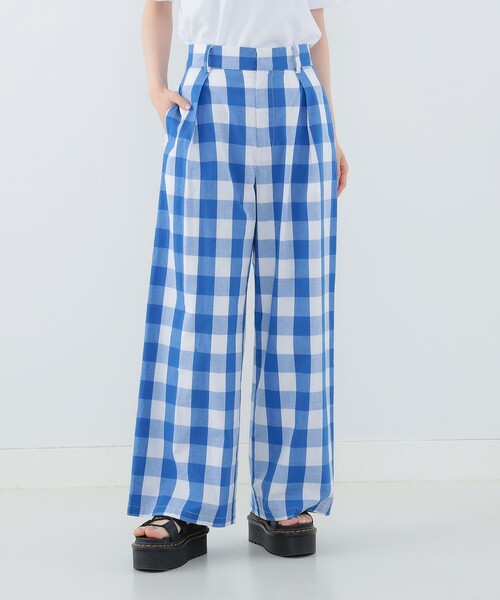 CAROLINA GLASER(カロリナ グレイサー)の「ギンガムチェック タック ストレートパンツ(その他パンツ・レディース・ピンク/ブルー・MEDIUM/SMALL)」の12枚目の写真