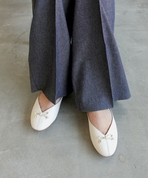 バレエシューズ（ホワイト/白色系・レザー・本革）ファッション通販