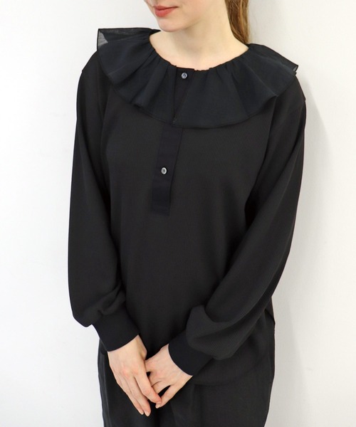 haupia（ハウピア）の「Today‘s waffle toppings【カットソー】（Tシャツ/カットソー・レディース・ブラック/オフホワイト/ネイビー/ライトグレー・MEDIUM）」の2枚目の写真