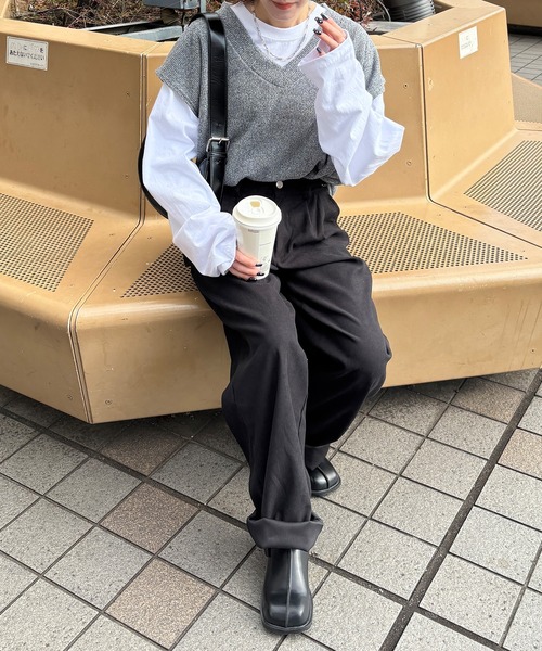 ISOOK（アイスー）の「【ISOOK / アイスー】2タックグルカパンツ / ストレート ハイウエスト スラックス チノパン ロング ベージュ アイボリー ブラック ZOZOTOWN限定（チノパンツ・レディース・ベージュ/アイボリー/ブラック・FREE）」の7枚目の写真