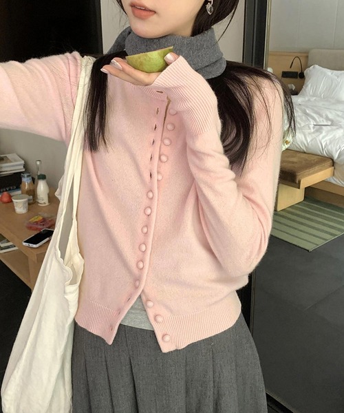 MEMECLE（メメクル）の「【 MEMECLE / メメクル 】フロントボタンニットカーディガン（カーディガン/ボレロ・レディース・グレー/ピンク・FREE）」の15枚目の写真