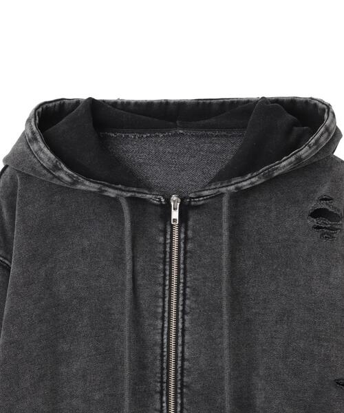 WEGO（ウィゴー）の「WEGO/ダメージショートジップパーカー（パーカー・レディース・ブルー/ブラック/杢グレー・FREE）」の8枚目の写真