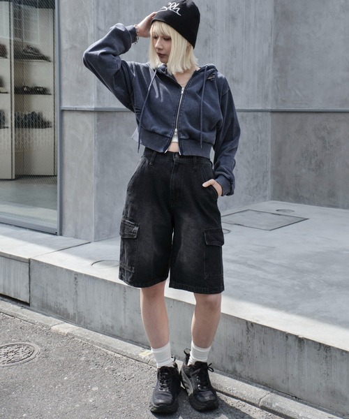 WEGO（ウィゴー）の「WEGO/ダメージショートジップパーカー（パーカー・レディース・ブルー/ブラック/杢グレー・FREE）」の17枚目の写真