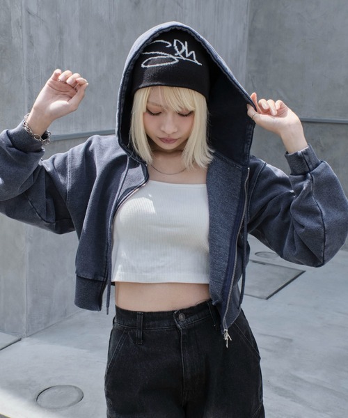 WEGO（ウィゴー）の「WEGO/ダメージショートジップパーカー（パーカー・レディース・ブルー/ブラック/杢グレー・FREE）」の14枚目の写真