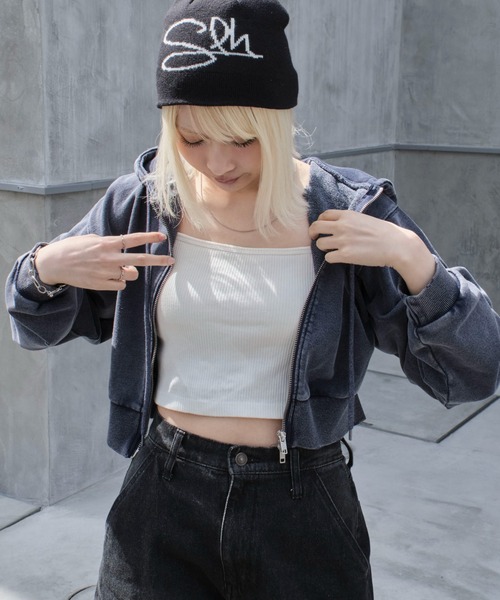 WEGO（ウィゴー）の「WEGO/ダメージショートジップパーカー（パーカー・レディース・ブルー/ブラック/杢グレー・FREE）」の15枚目の写真