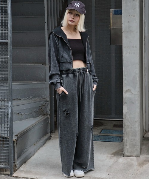 WEGO（ウィゴー）の「WEGO/ダメージショートジップパーカー（パーカー・レディース・ブルー/ブラック/杢グレー・FREE）」の16枚目の写真