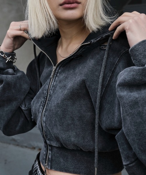 WEGO（ウィゴー）の「WEGO/ダメージショートジップパーカー（パーカー・レディース・ブルー/ブラック/杢グレー・FREE）」の19枚目の写真