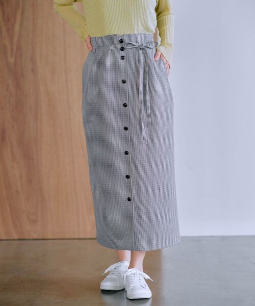 COHINA(コヒナ)の「フロントボタンウエストデザインIラインスカート 【低身長・小柄女性】(スカート・レディース・グレー/ブルー/ブラウン・XS-Short/S-Short/XS-Regular/S-Regular)」の1枚目の写真