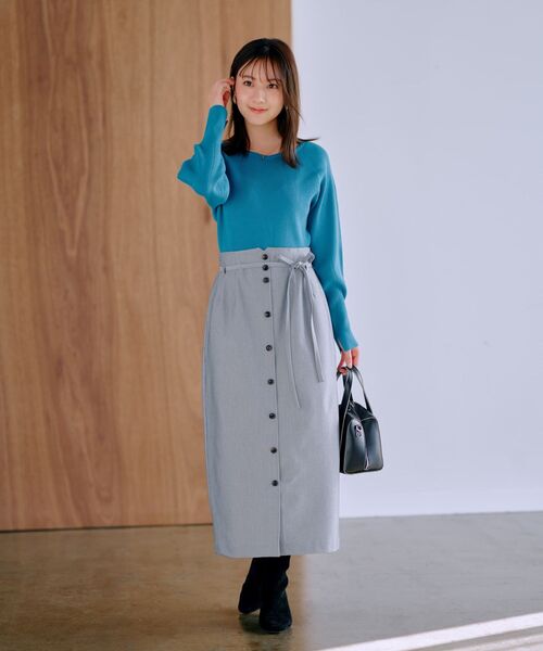 COHINA(コヒナ)の「フロントボタンウエストデザインIラインスカート 【低身長・小柄女性】(スカート・レディース・グレー/ブルー/ブラウン・XS-Short/S-Short/XS-Regular/S-Regular)」の22枚目の写真