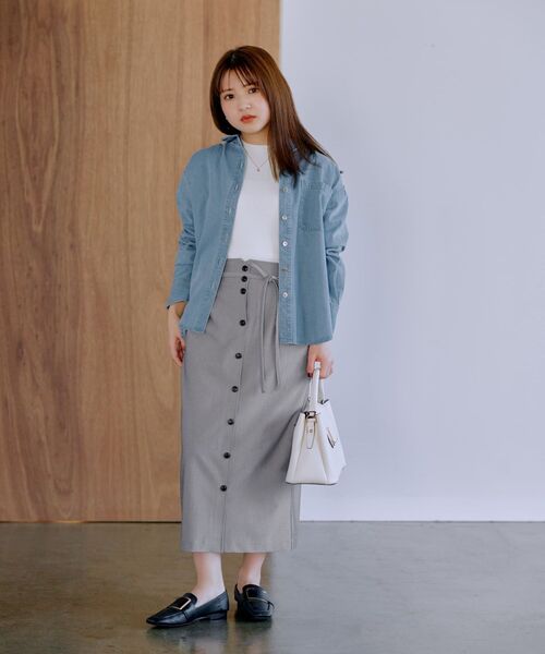 新品 cohina フロントボタンウエストデザインIラインスカート short フロントボタンウエストデザインIラインスカート-short