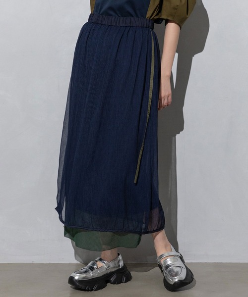 MARECHAL TERRE（マルシャルテル）の「2wayシアーレイヤードスカート（スカート・レディース・ライトベージュ/オレンジ/ブラック/ネイビー・MEDIUM）」の4枚目の写真