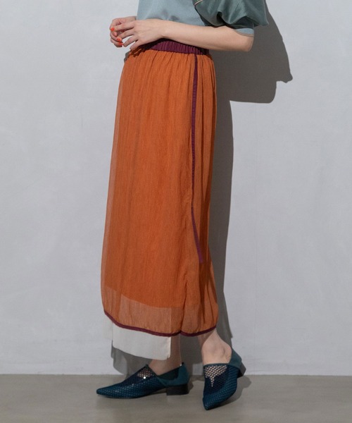 MARECHAL TERRE（マルシャルテル）の「2wayシアーレイヤードスカート（スカート・レディース・ライトベージュ/オレンジ/ブラック/ネイビー・MEDIUM）」の5枚目の写真