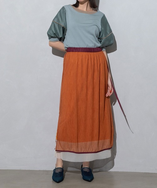 MARECHAL TERRE（マルシャルテル）の「2wayシアーレイヤードスカート（スカート・レディース・ライトベージュ/オレンジ/ブラック/ネイビー・MEDIUM）」の9枚目の写真