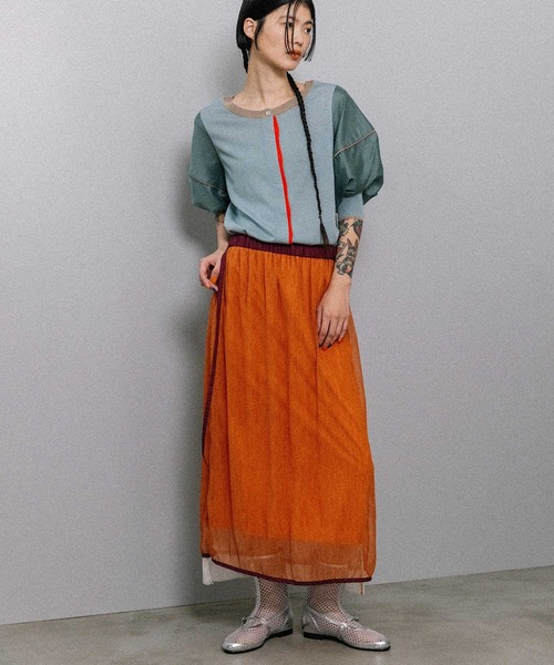 MARECHAL TERRE（マルシャルテル）の「2wayシアーレイヤードスカート（スカート・レディース・ライトベージュ/オレンジ/ブラック/ネイビー・MEDIUM）」の10枚目の写真