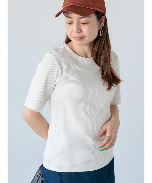 Lugnoncure（ルノンキュール）の「【抗菌防臭】クルーネックリブTシャツ（Tシャツ/カットソー・レディース・オフホワイト/ブラック/ベージュ・F）」の5枚目の写真