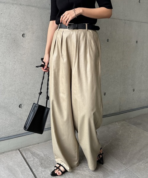 andme(アンドミー)の「リネンライクイージーワイドパンツ(その他パンツ・レディース・ダークベージュ/ブラック/キナリ・L/M)」の3枚目の写真