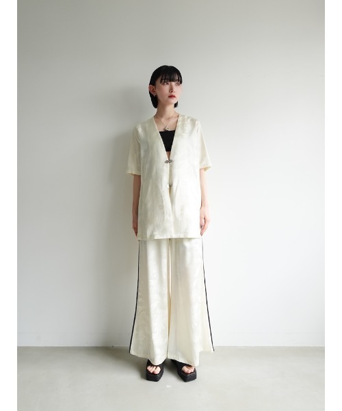 セール】Satin Jacquard Collarless Jacket/サテンジャガード