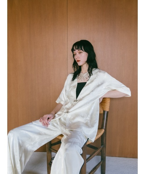 Satin Jacquard Collarless Jacket/サテンジャガードカラーレス