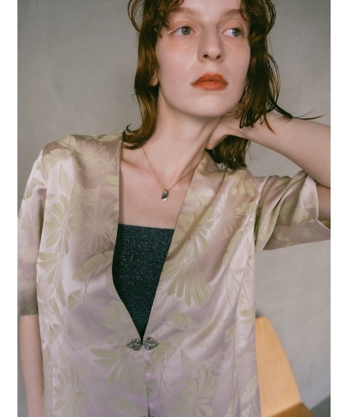 Satin Jacquard Collarless Jacket/サテンジャガードカラーレス