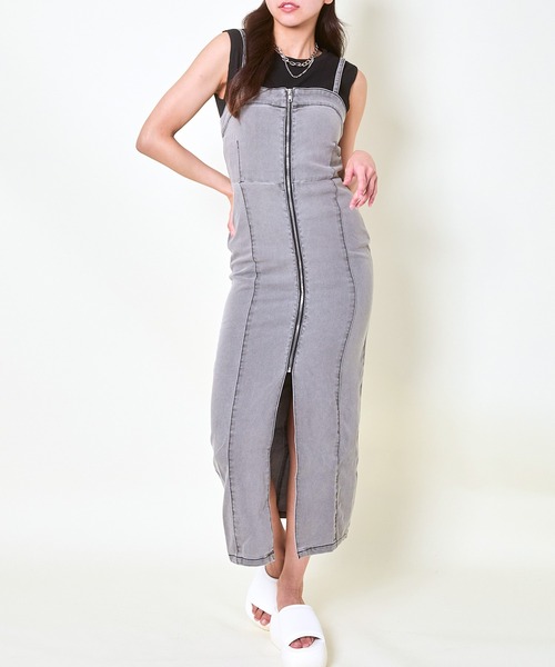 GORGE(ゴージ)の「《スリット×タイトライン》レディース デニムロングワンピース ジップデザイン 春夏秋(ワンピース・レディース・ブラック/ブルー・F)」の1枚目の写真