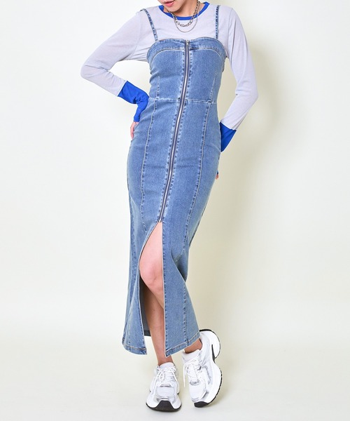 GORGE(ゴージ)の「《スリット×タイトライン》レディース デニムロングワンピース ジップデザイン 春夏秋(ワンピース・レディース・ブラック/ブルー・F)」の3枚目の写真