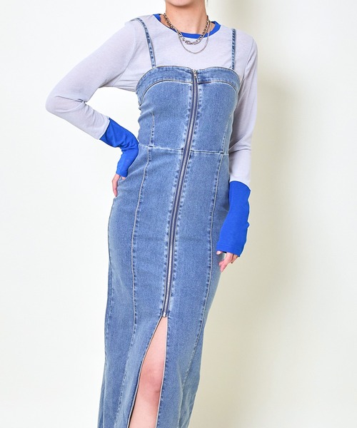 GORGE(ゴージ)の「《スリット×タイトライン》レディース デニムロングワンピース ジップデザイン 春夏秋(ワンピース・レディース・ブラック/ブルー・F)」の5枚目の写真