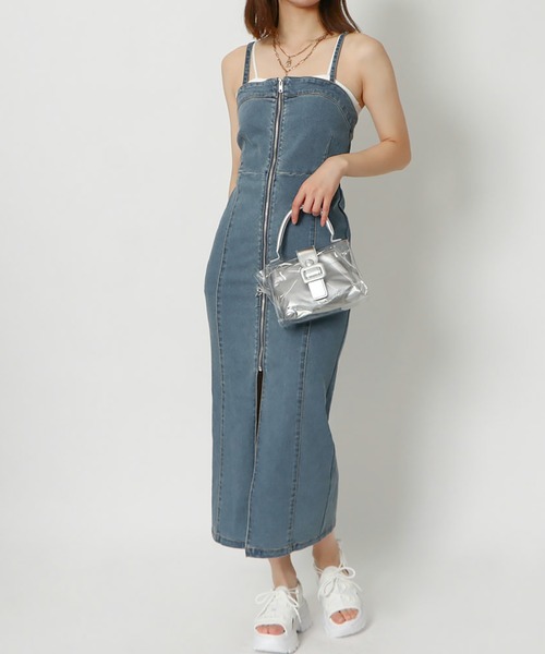 GORGE(ゴージ)の「《スリット×タイトライン》レディース デニムロングワンピース ジップデザイン 春夏秋(ワンピース・レディース・ブラック/ブルー・F)」の7枚目の写真
