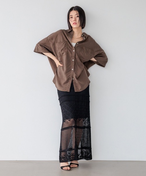 BAYFLOW（ベイフロー）の「[簡単ブラウジング]2WAYスタンダード半袖シャツ（シャツ/ブラウス・レディース・グレイッシュベージュ/オフホワイト/チャコール/オレンジ/ボルドー/ブルー/カーキ/ダークブラウン/ラベンダー/ネイビー・FREE）」の14枚目の写真