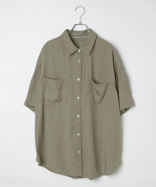 BAYFLOW（ベイフロー）の「[簡単ブラウジング]2WAYスタンダード半袖シャツ（シャツ/ブラウス・レディース・グレイッシュベージュ/オフホワイト/チャコール/オレンジ/ボルドー/ブルー/カーキ/ダークブラウン/ラベンダー/ネイビー・FREE）」の18枚目の写真