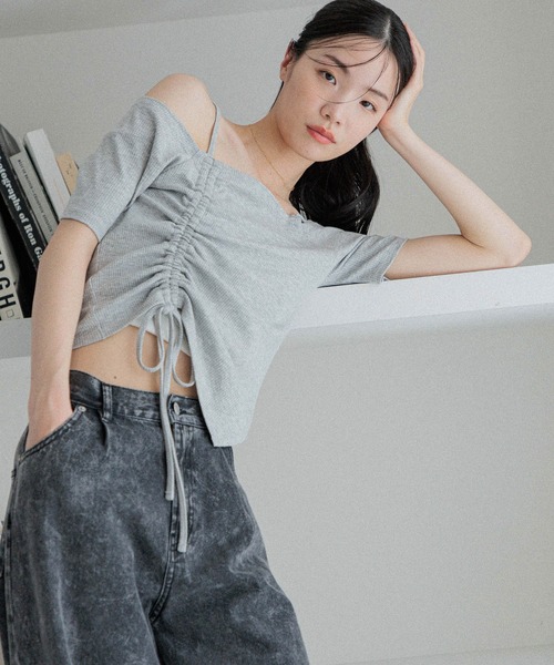 Heather（ヘザー）の「ドロストデザインカットTEE　452797（Tシャツ/カットソー・レディース・ブラック/グレー/アイボリー・FREE）」の13枚目の写真